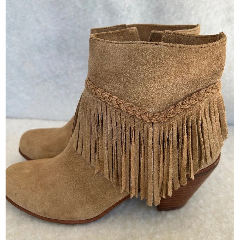 y2k Gianni Bini Women's Suede Fringe Ankle‎ Boots Size 8M Tan Brown Western